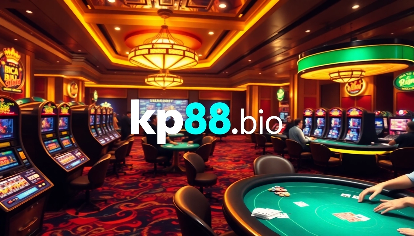 Experience thrilling casino action at kp88.bio with vibrant slot machines and poker tables.