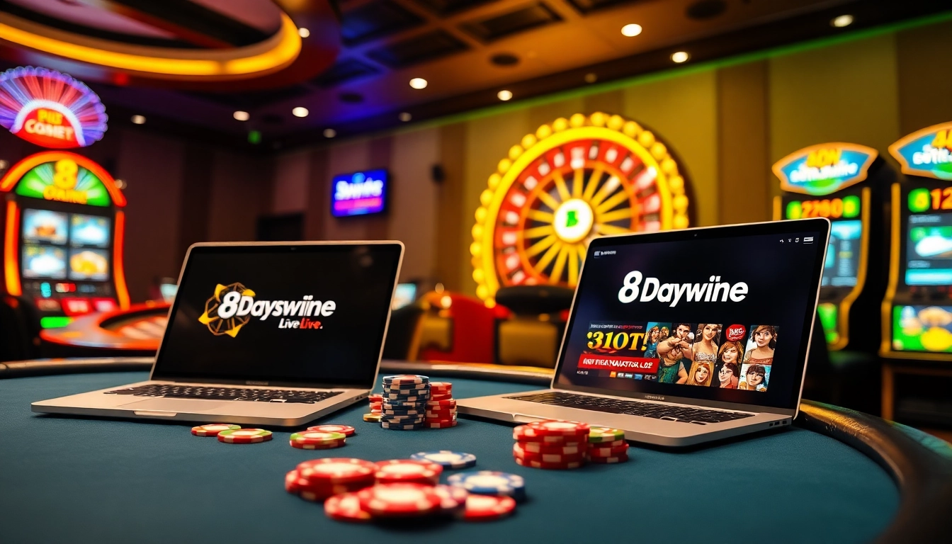 Experience the excitement of online gambling at 8daywin.live with vibrant casino elements.