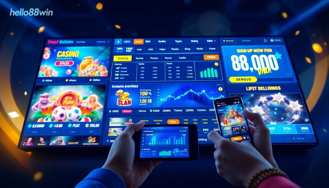 Engaging visual of online betting interface on hello88win.live showcasing games, promotions, and user interaction.