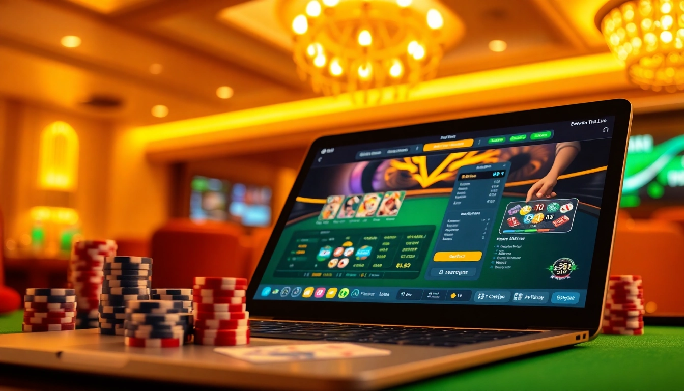 Exciting digital casino scene showcasing ev88win.live with vibrant game elements.