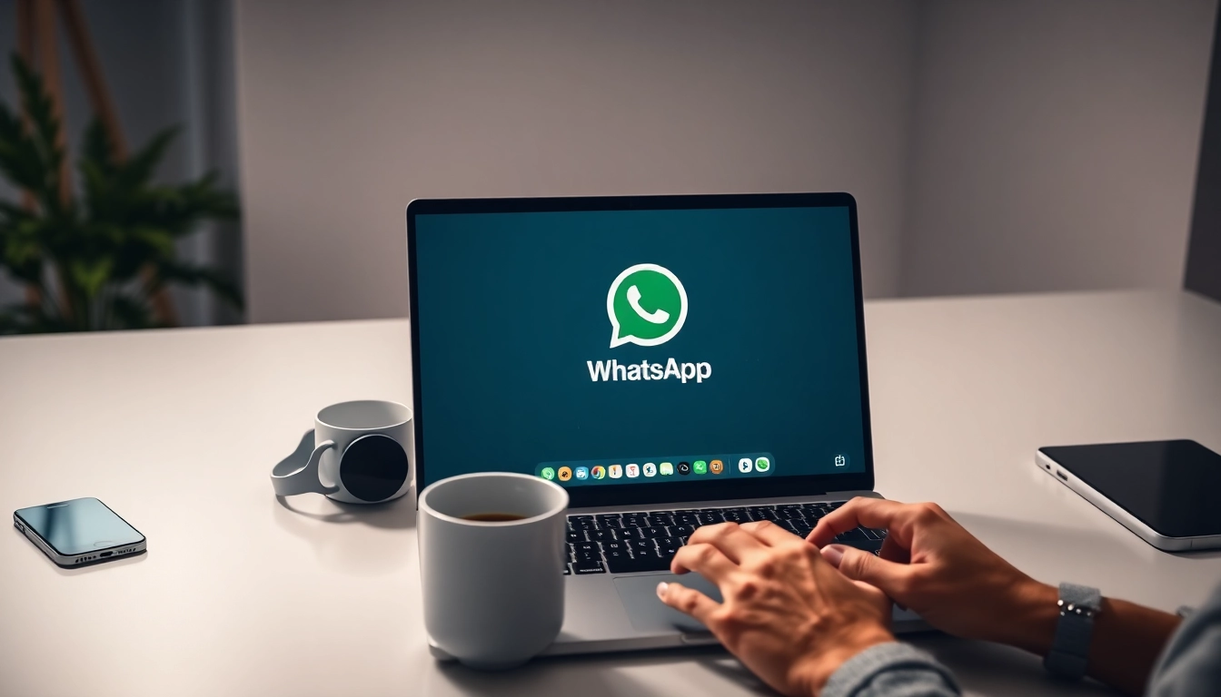 Experience seamless communication with WhatsApp Web in a modern workspace setting.