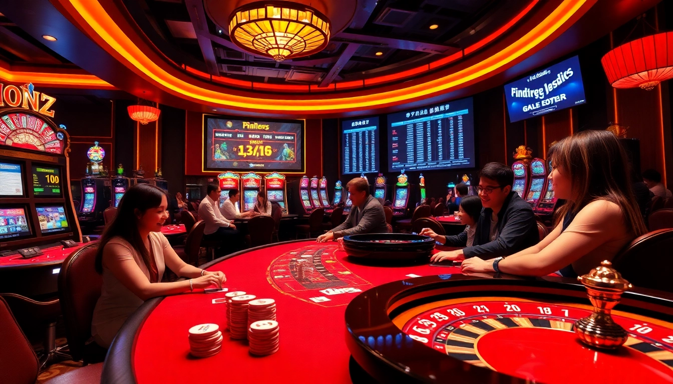 Nohu casino scene with vibrant poker table action and colorful slot machines showcasing excitement and strategy.