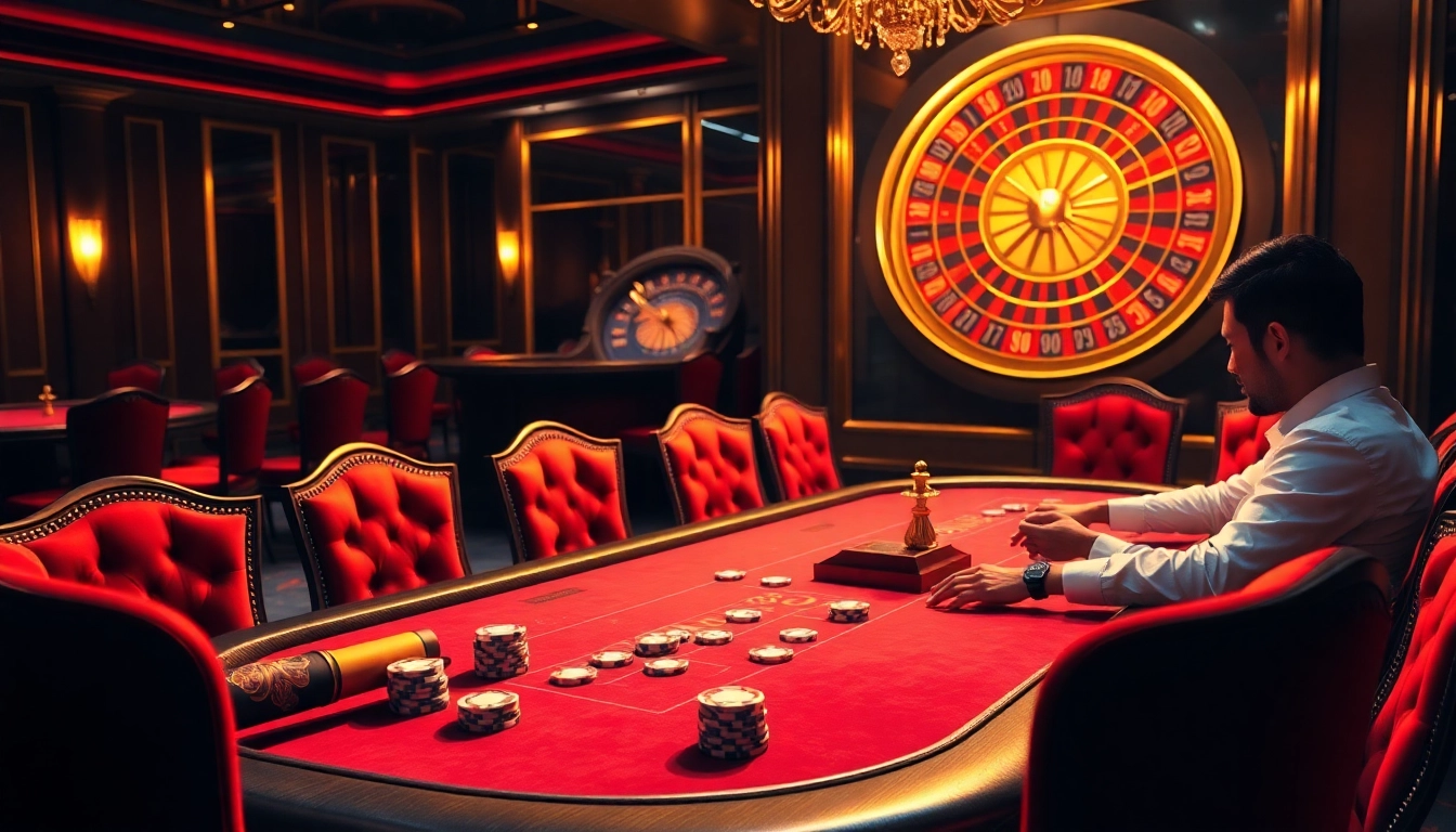 Playing poker at a luxurious 98win gaming table in a vibrant casino setting.