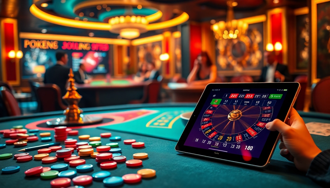 Dynamic gaming action at nhà cái open88 with players engaged in high-stakes poker and roulette.