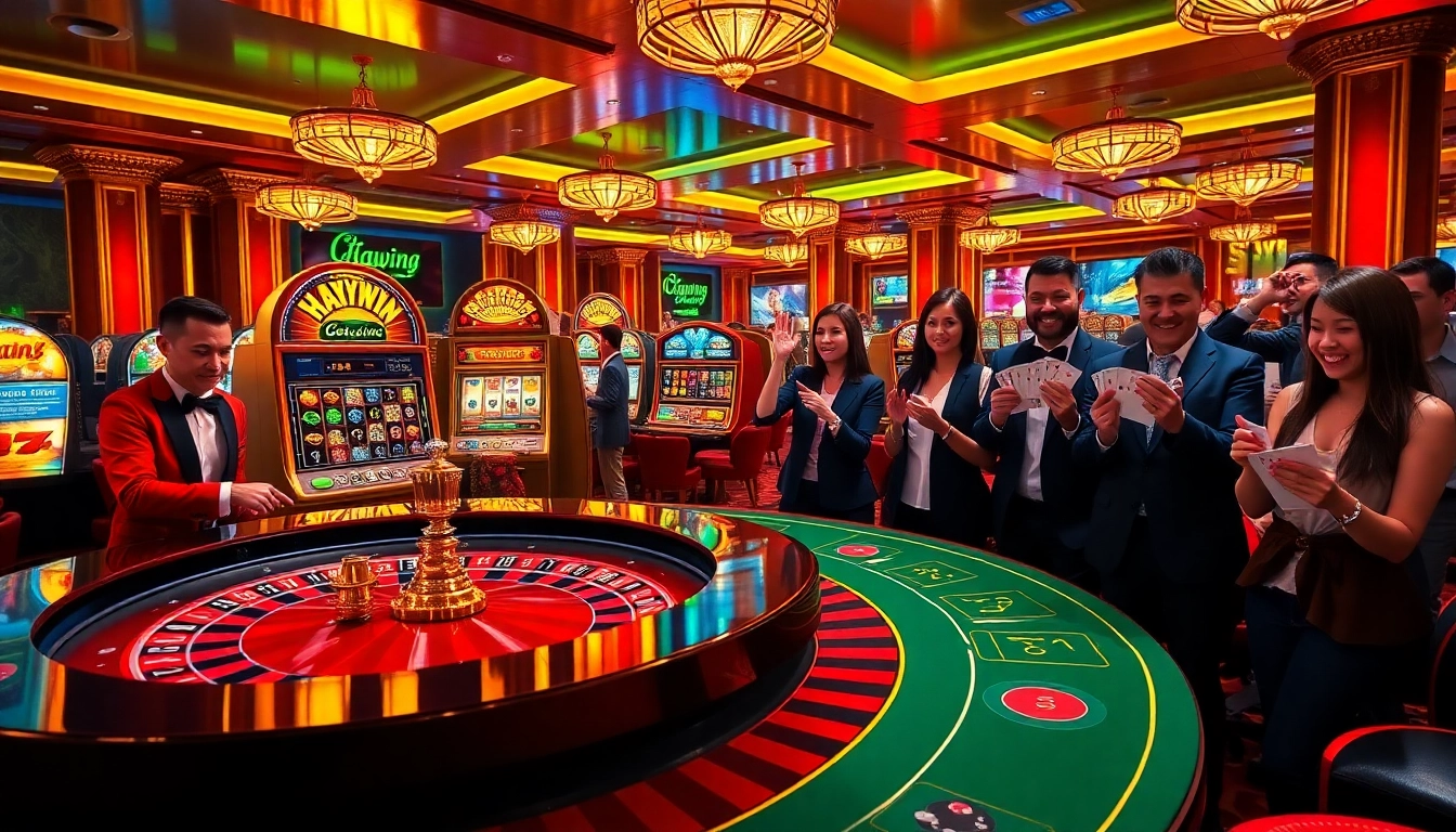 Experience thrilling gaming at Haywin's vibrant casino with roulette and slot machines.