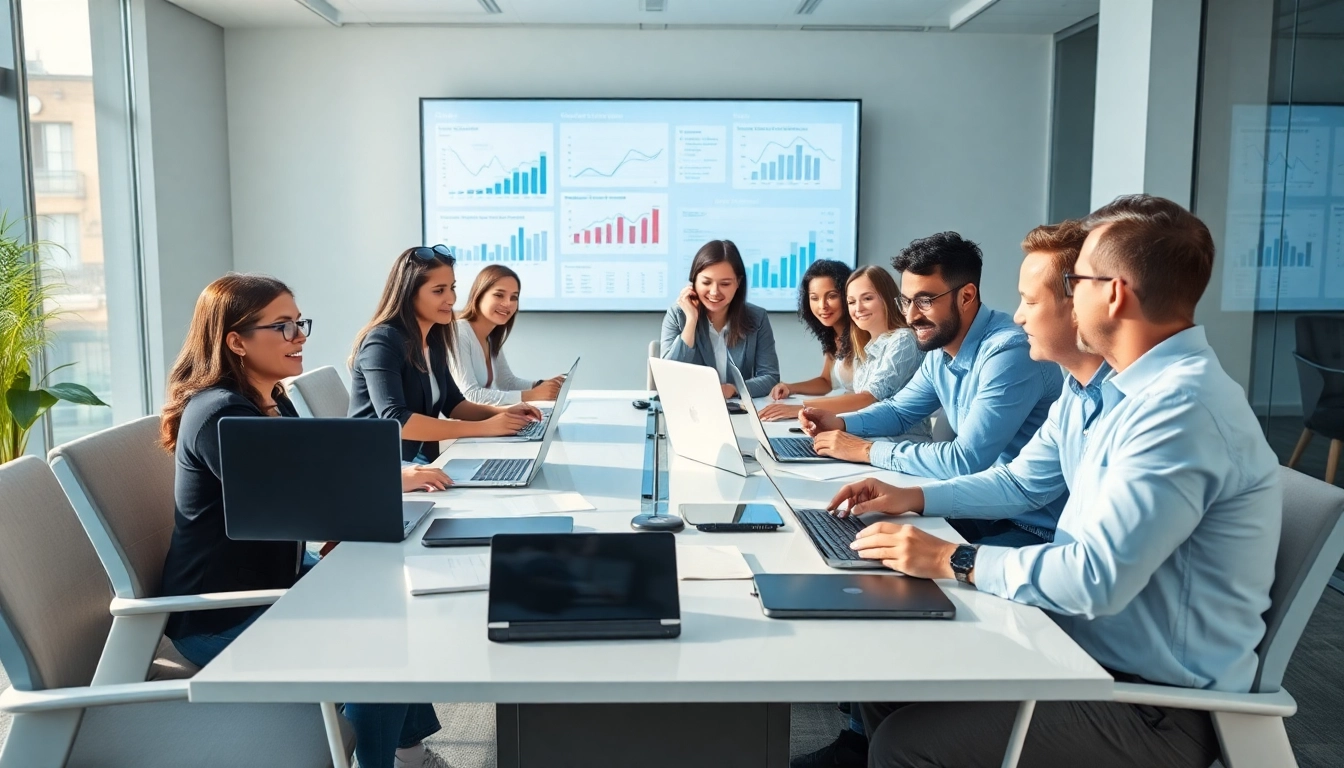 Pengusaha berinovasi bersama di ruang kerja modern, terinspirasi oleh visi surya88 untuk kemajuan teknologi.