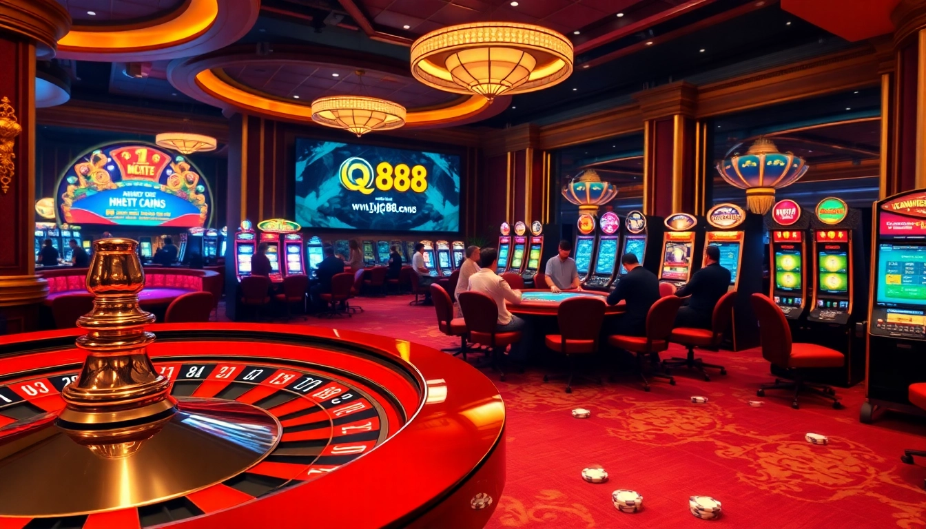 Players enjoying games at https://iq88.blog/ featuring vibrant casino elements and seamless betting.