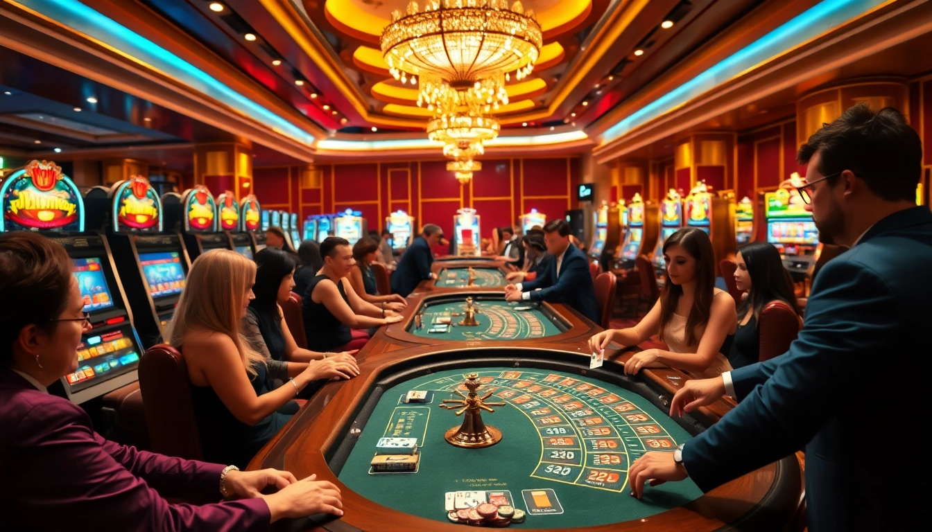 M98 chip stacks and vibrant casino tables showcasing engaging gambling action.