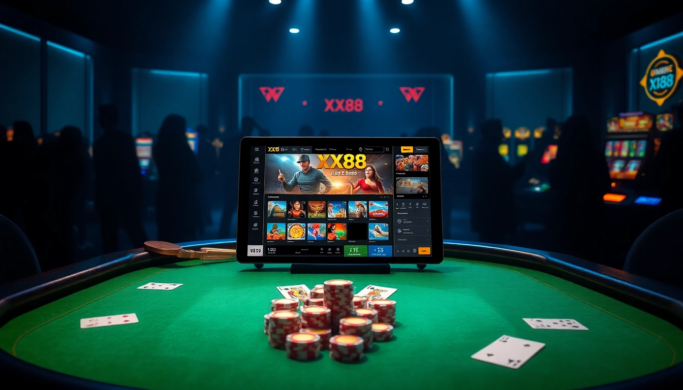 Experience thrilling gameplay at XX88's vibrant casino table with high-stakes poker action.