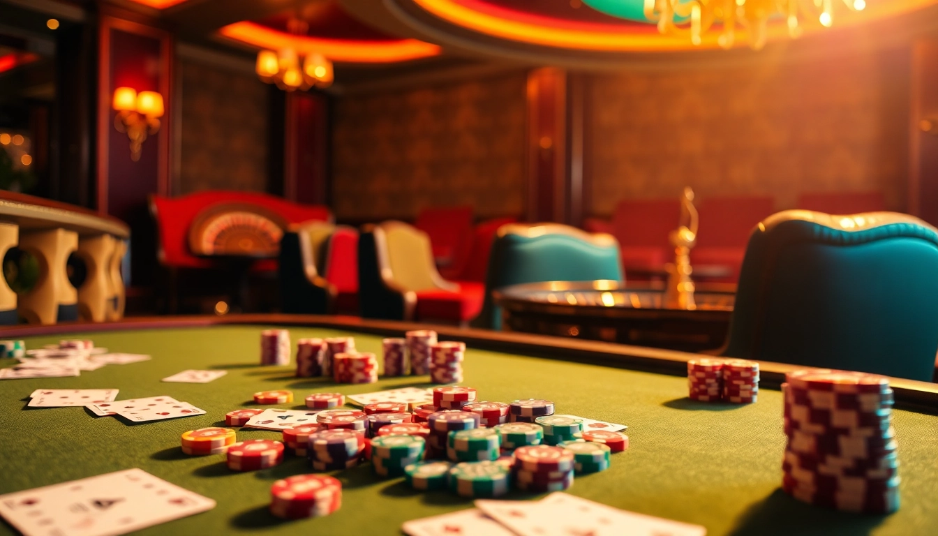 Loyal players at https://luongsontv23.com/ feeling the thrill of a casino with poker chips and a roulette wheel.