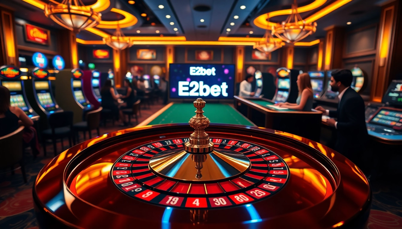 E2bet offers thrilling online gaming with engaging roulette action at an elegant casino table.