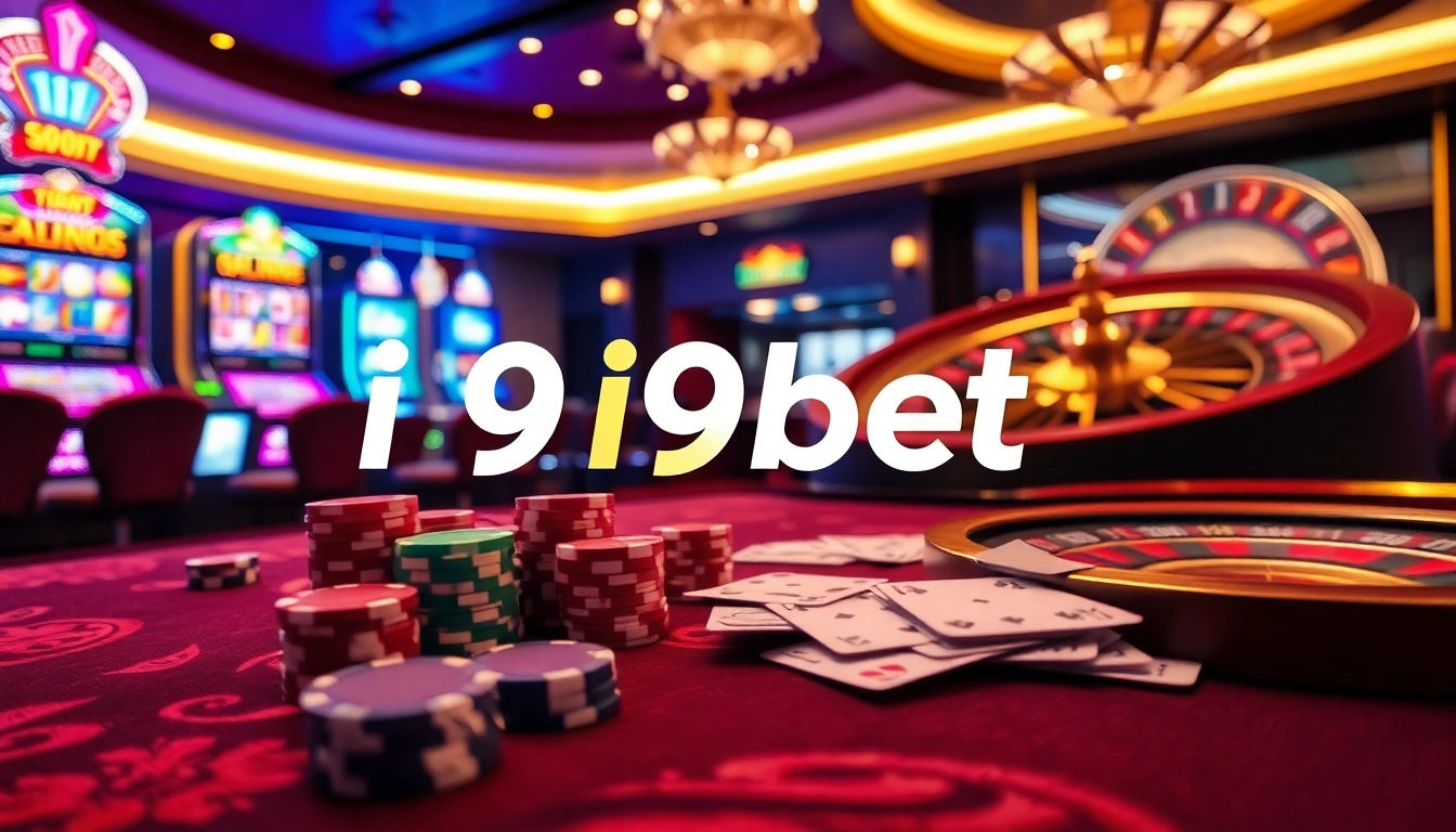 i9bet players enjoy a thrilling game at a luxurious casino table with vibrant poker chips